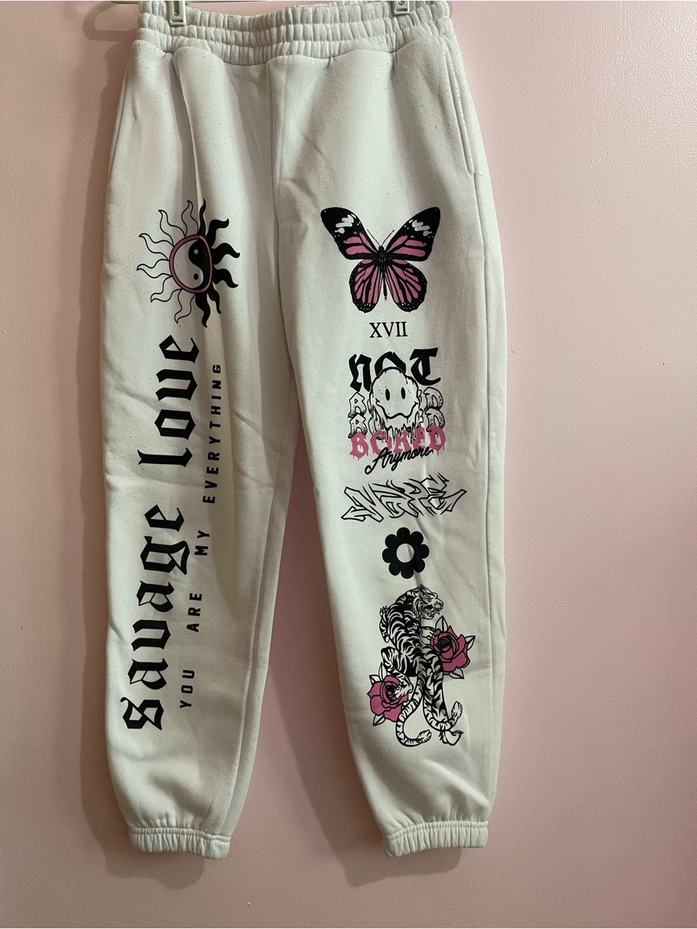 White Graphic Joggers